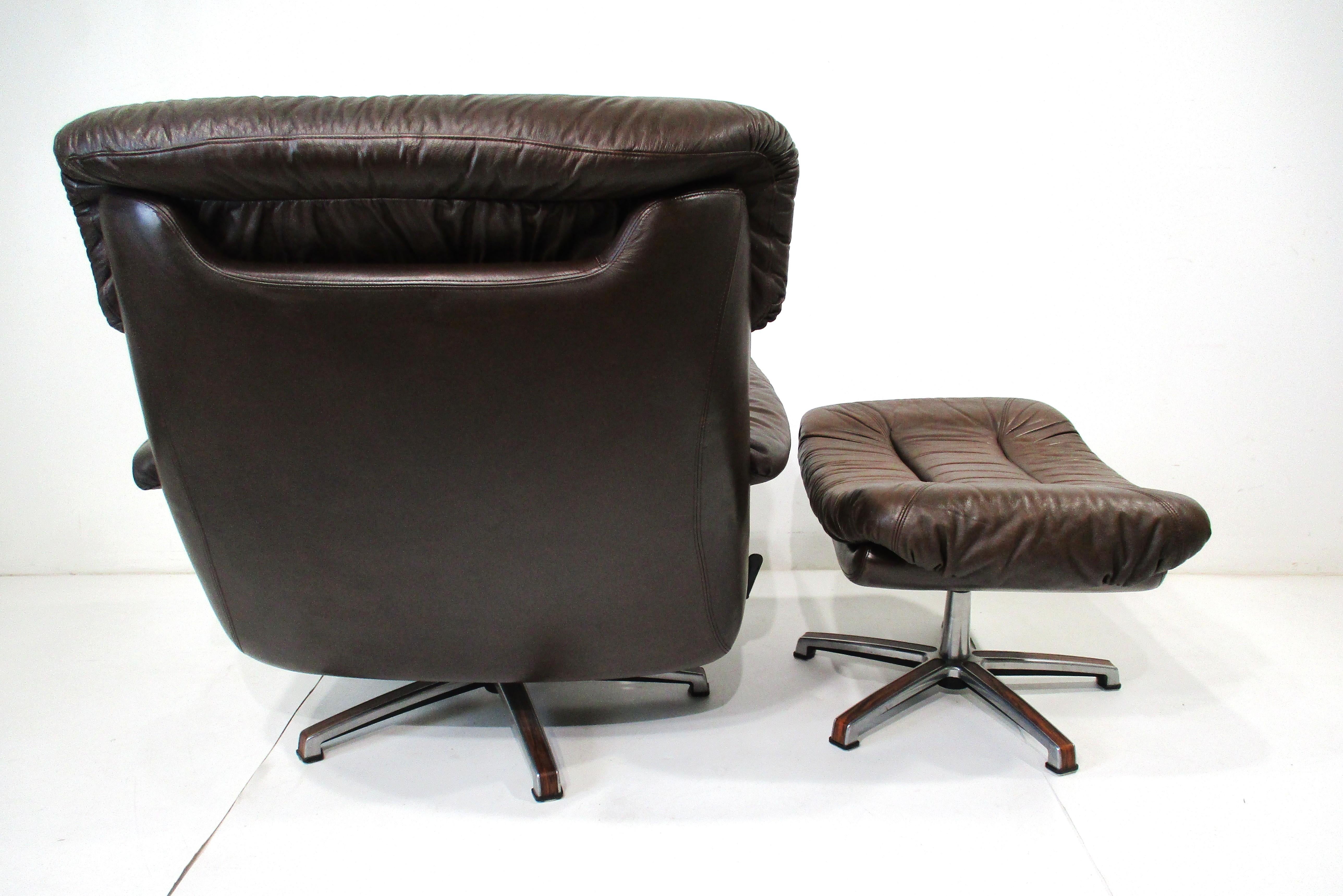 Gustav Thams styled Mid Century Leather Lounge Chair w/ Ottoman Sweden For Sale 5
