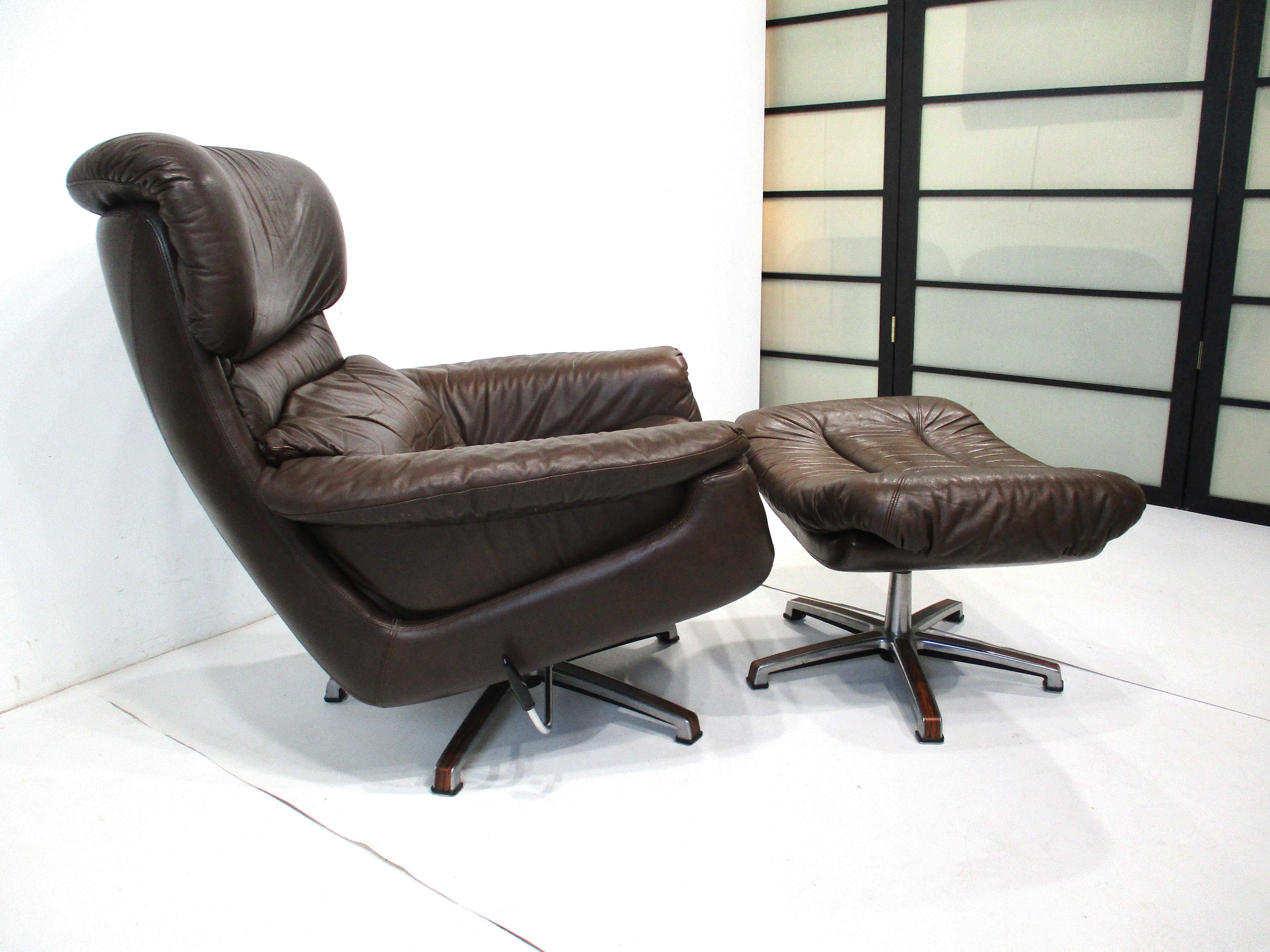Gustav Thams styled Mid Century Leather Lounge Chair w/ Ottoman Sweden For Sale 6