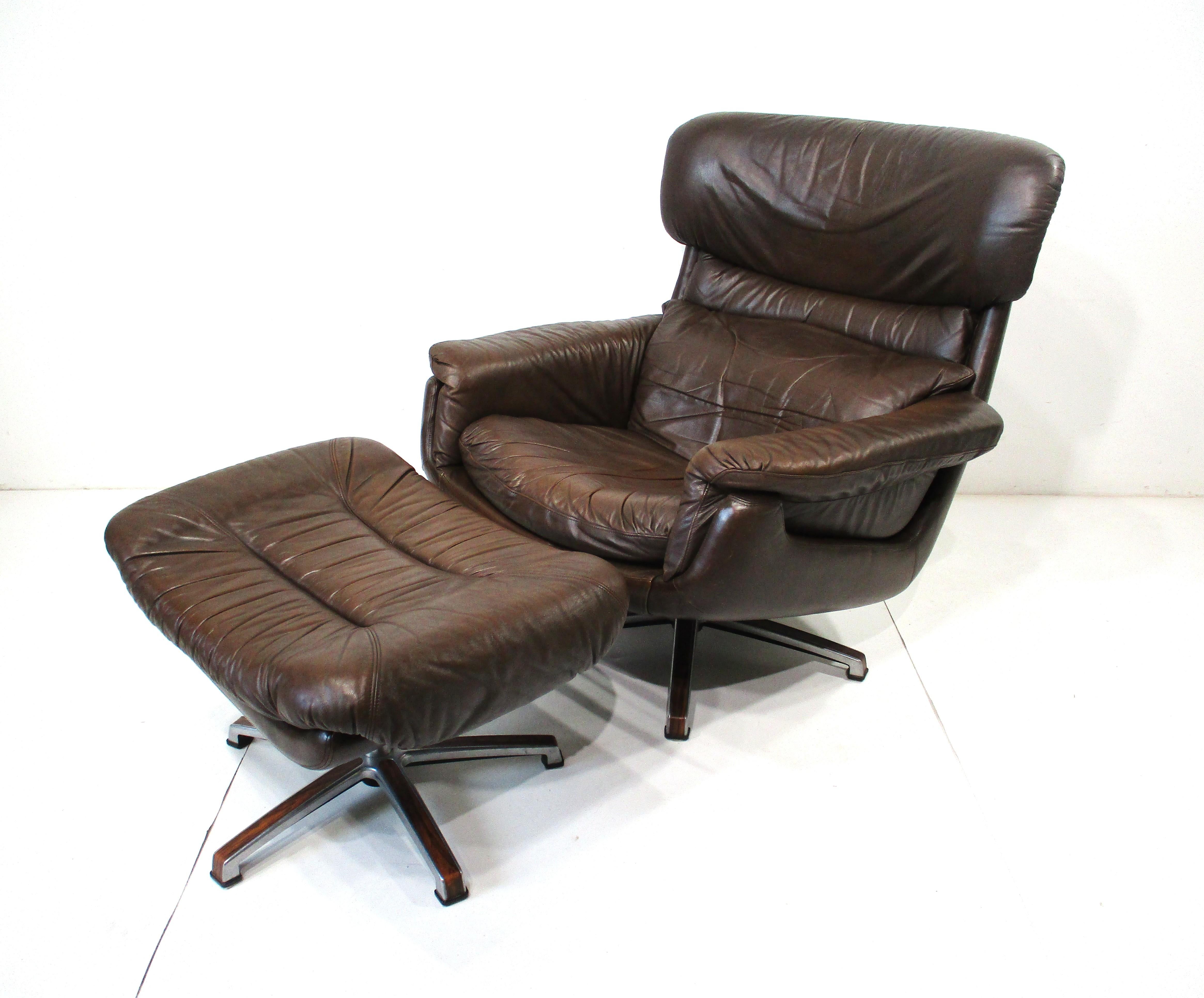 Gustav Thams styled Mid Century Leather Lounge Chair w/ Ottoman Sweden For Sale 7