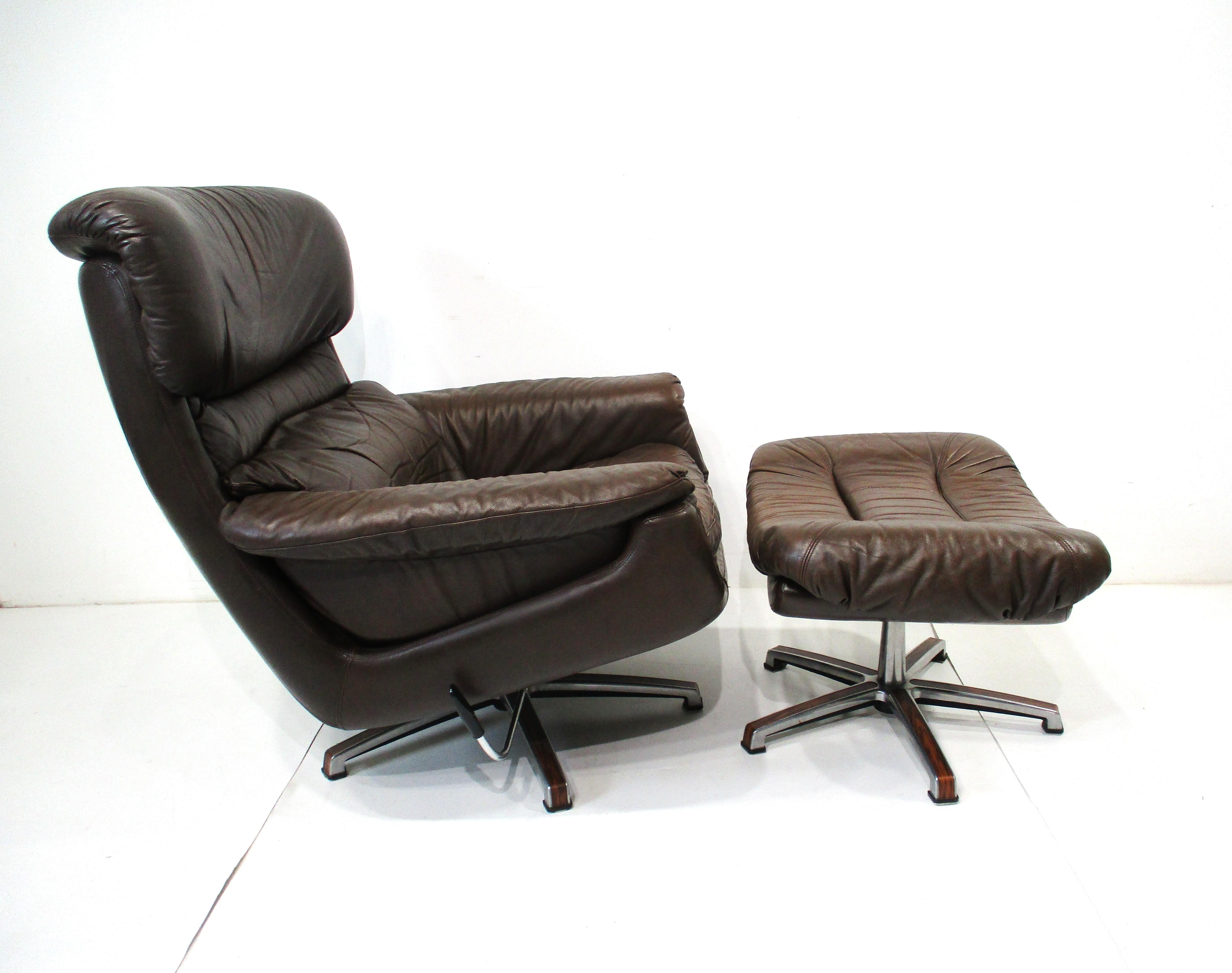 Mid-Century Modern Gustav Thams styled Mid Century Leather Lounge Chair w/ Ottoman Sweden For Sale