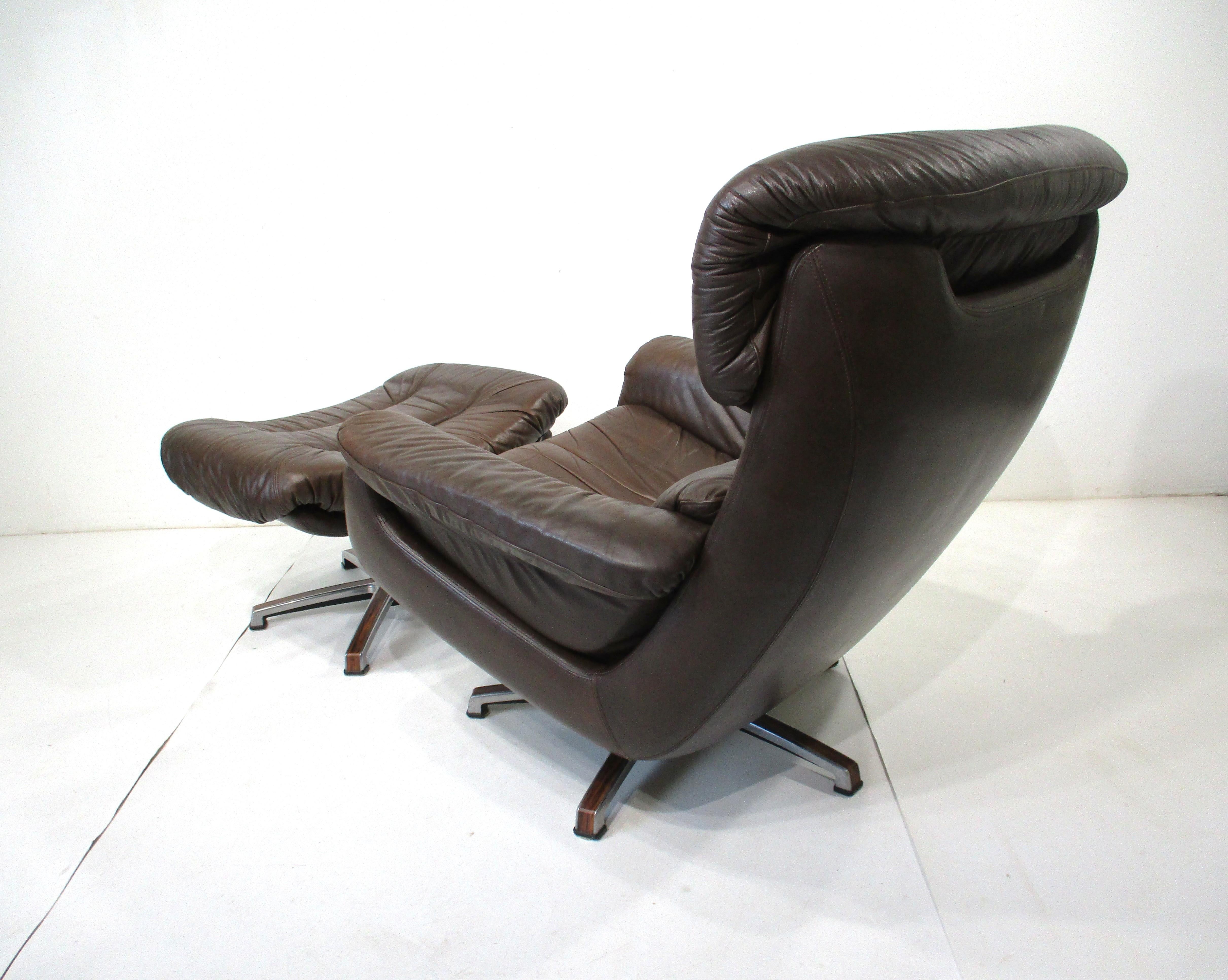 Scandinavian Gustav Thams styled Mid Century Leather Lounge Chair w/ Ottoman Sweden For Sale