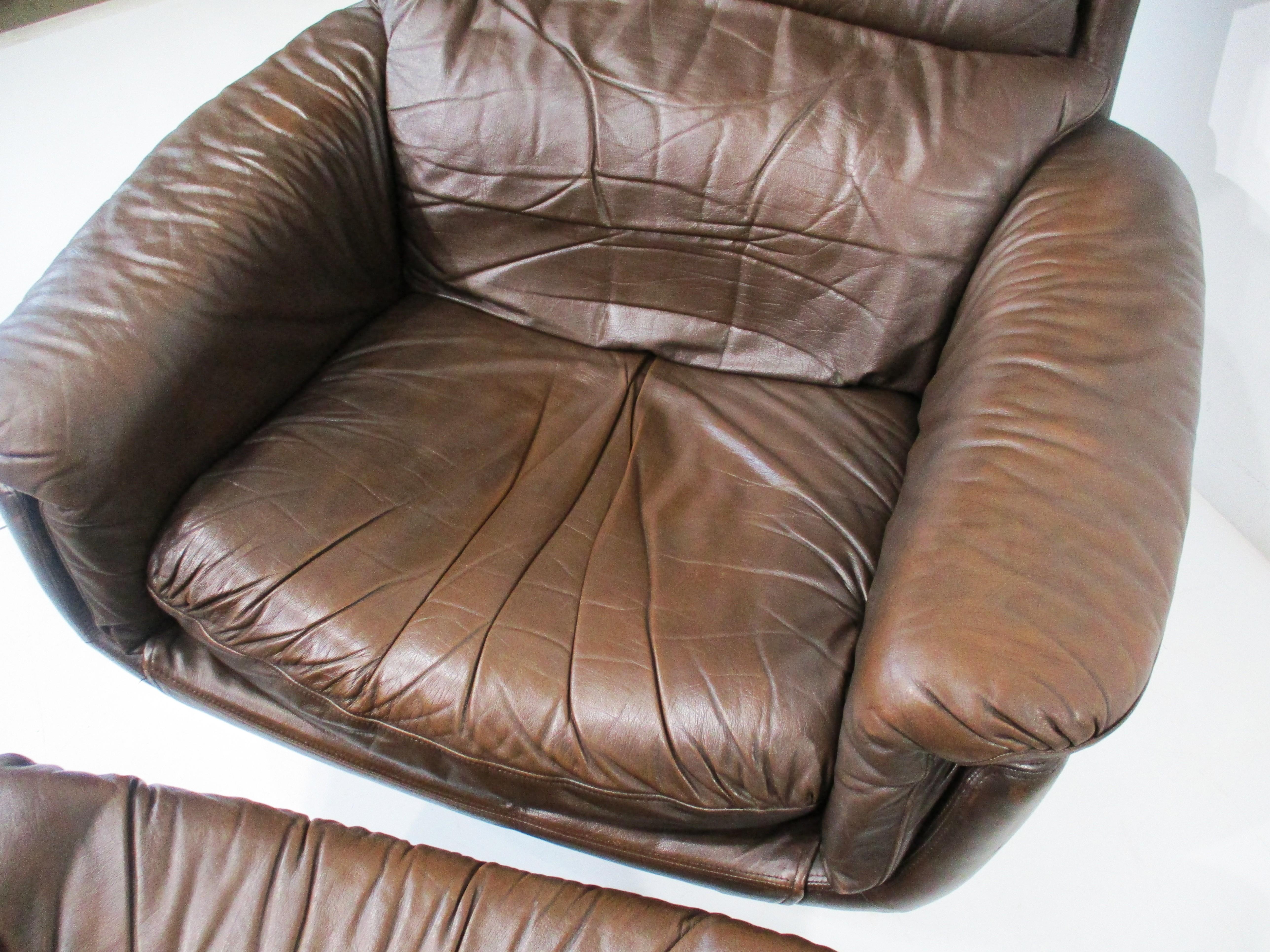 Gustav Thams styled Mid Century Leather Lounge Chair w/ Ottoman Sweden For Sale 1