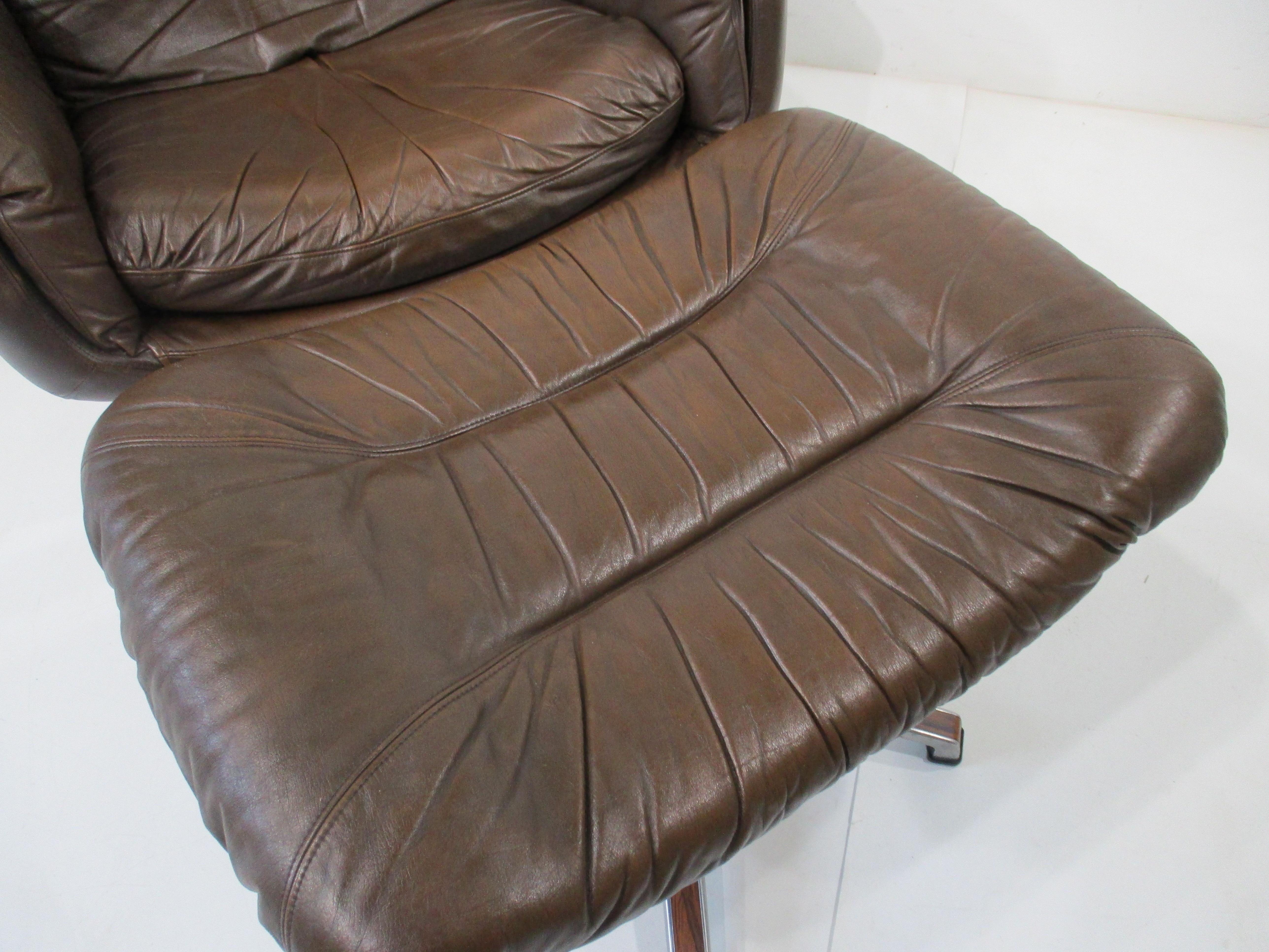 Gustav Thams styled Mid Century Leather Lounge Chair w/ Ottoman Sweden For Sale 2