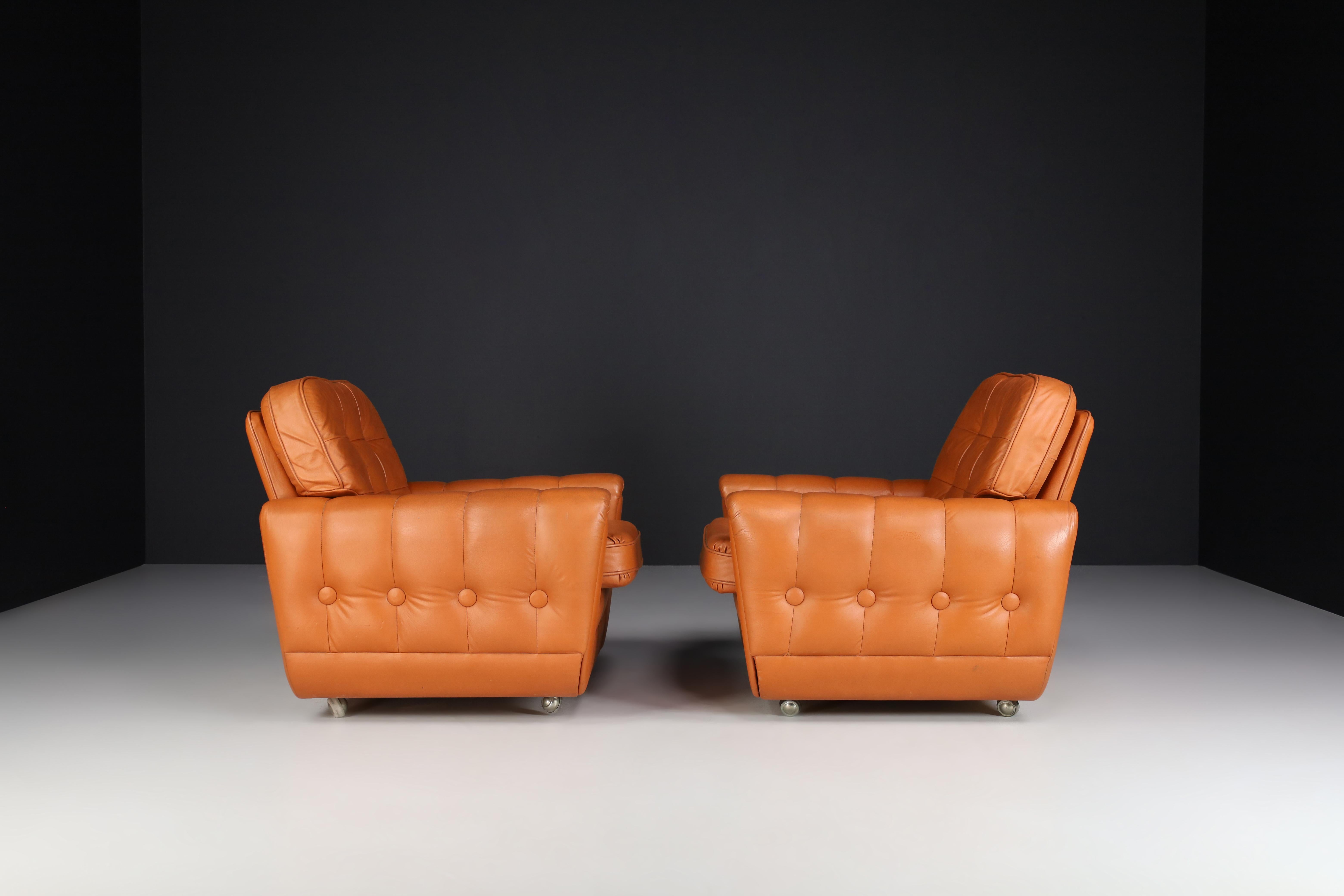 Mid-Century Leather Lounge Chairs, France, 1960s For Sale 2