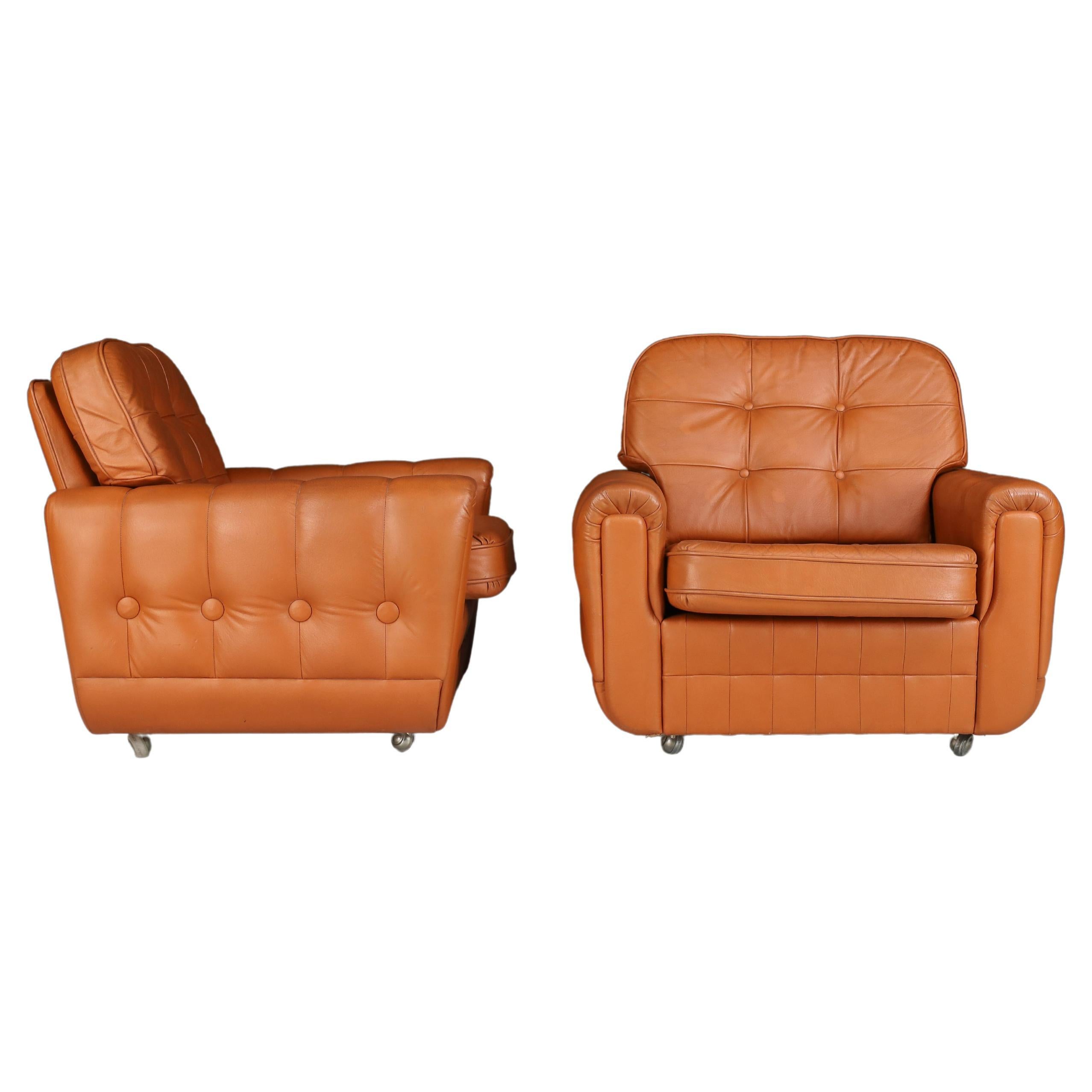 Mid-Century Leather Lounge Chairs, France, 1960s For Sale