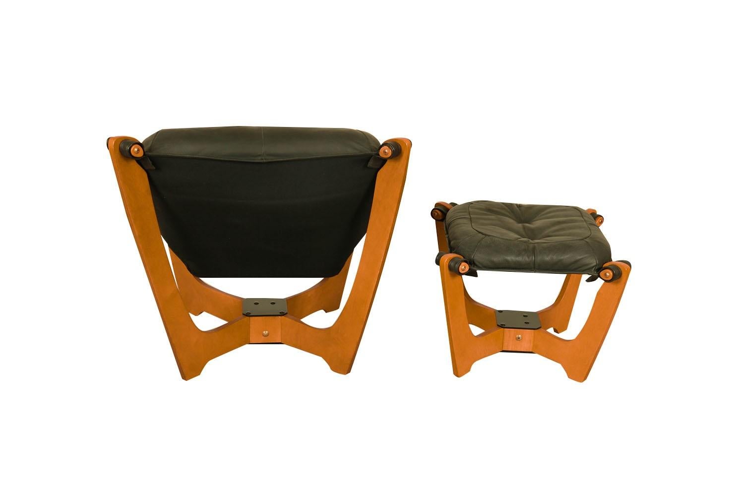 Mid-Century Leather Luna Sling Lounge Chair Ottoman by Hjellegjerde Norway 4