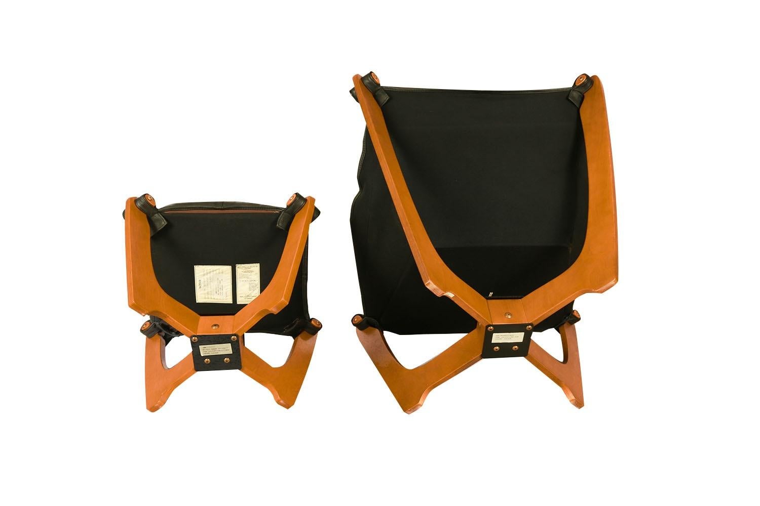 Mid-Century Leather Luna Sling Lounge Chair Ottoman by Hjellegjerde Norway 6