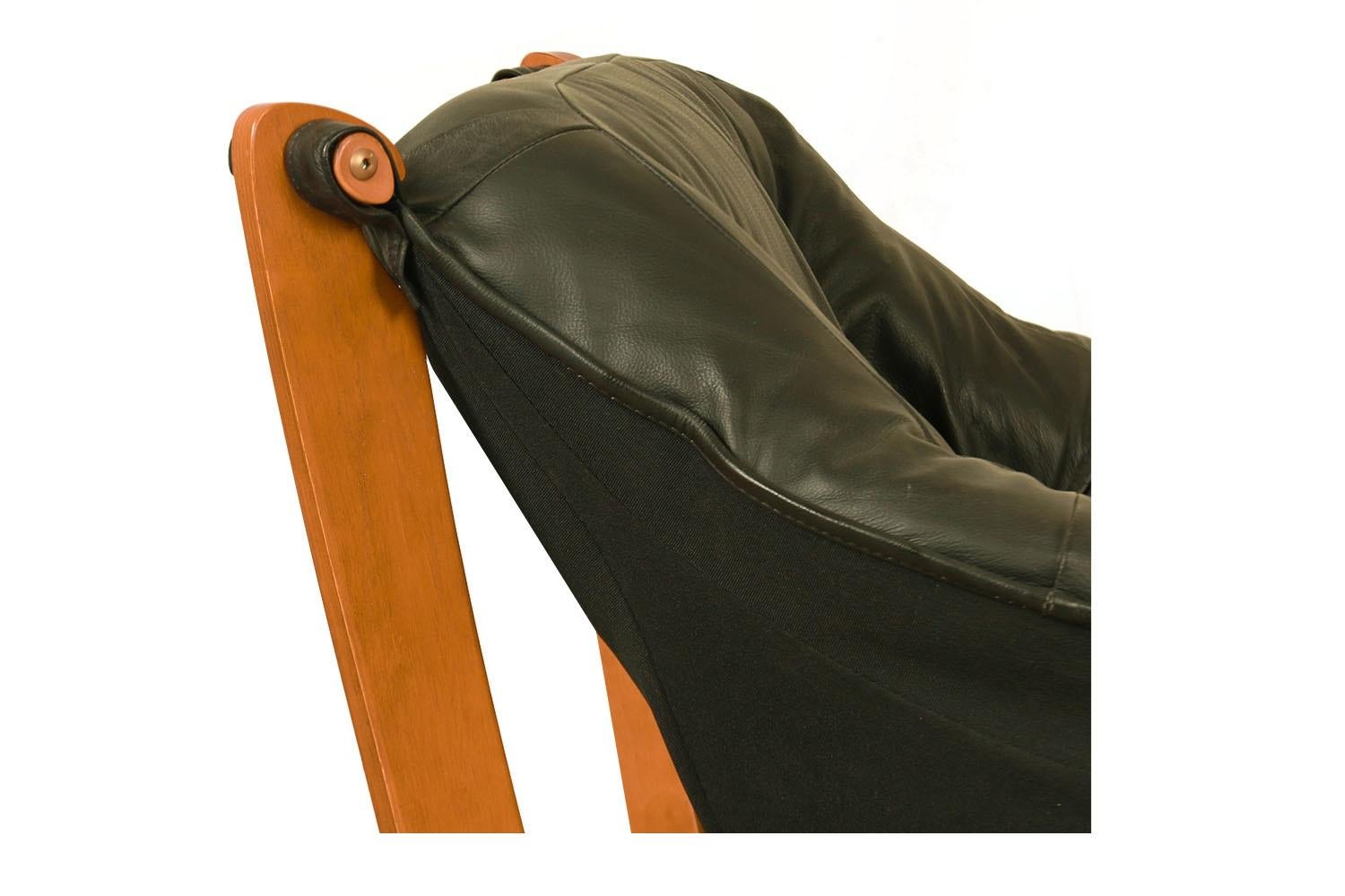 Mid-Century Leather Luna Sling Lounge Chair Ottoman by Hjellegjerde Norway 3