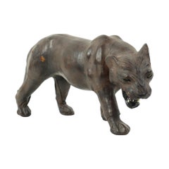 Mid Century Leather Panther Statue Paper Mache Collector's Item