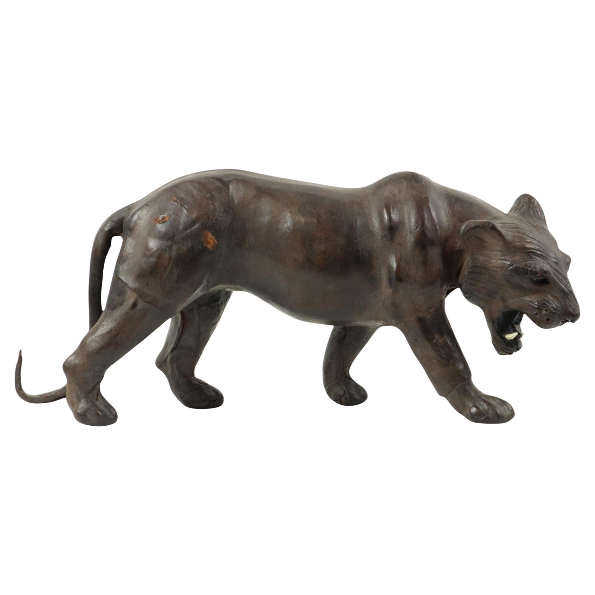 Mid Century Leather Panther Statue Paper Mache Collector's Item