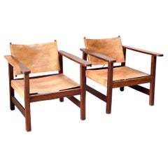 Mid century leather safari armchairs, 1960s  