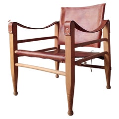 Mid-Century Leather Safari Lounge Chair by Aage Bruun & Søn, Denmark, 1960s