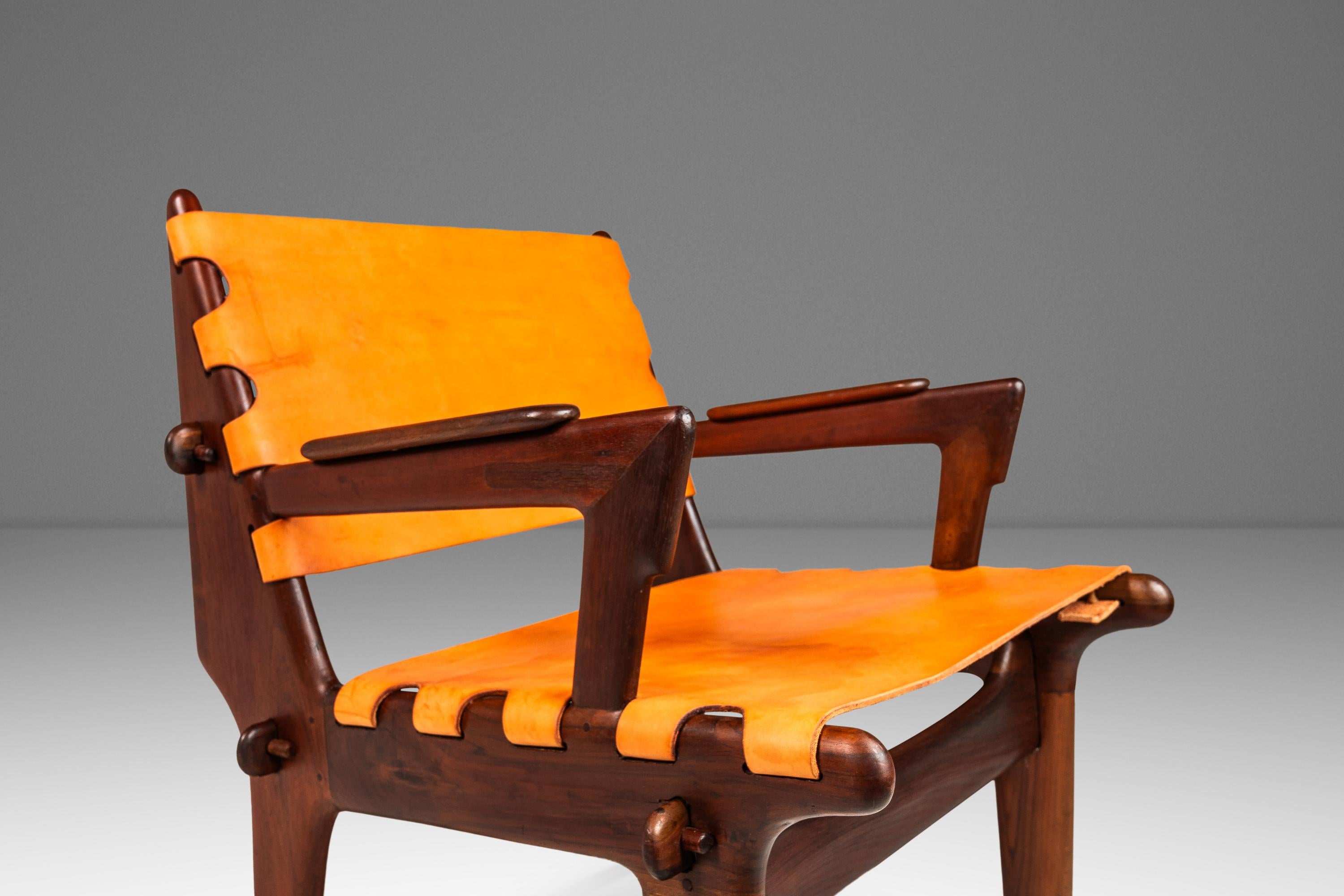 Mid-Century Leather Safari Lounge Chair by Angel Pazmino, Ecuador, c. 1960s For Sale 6