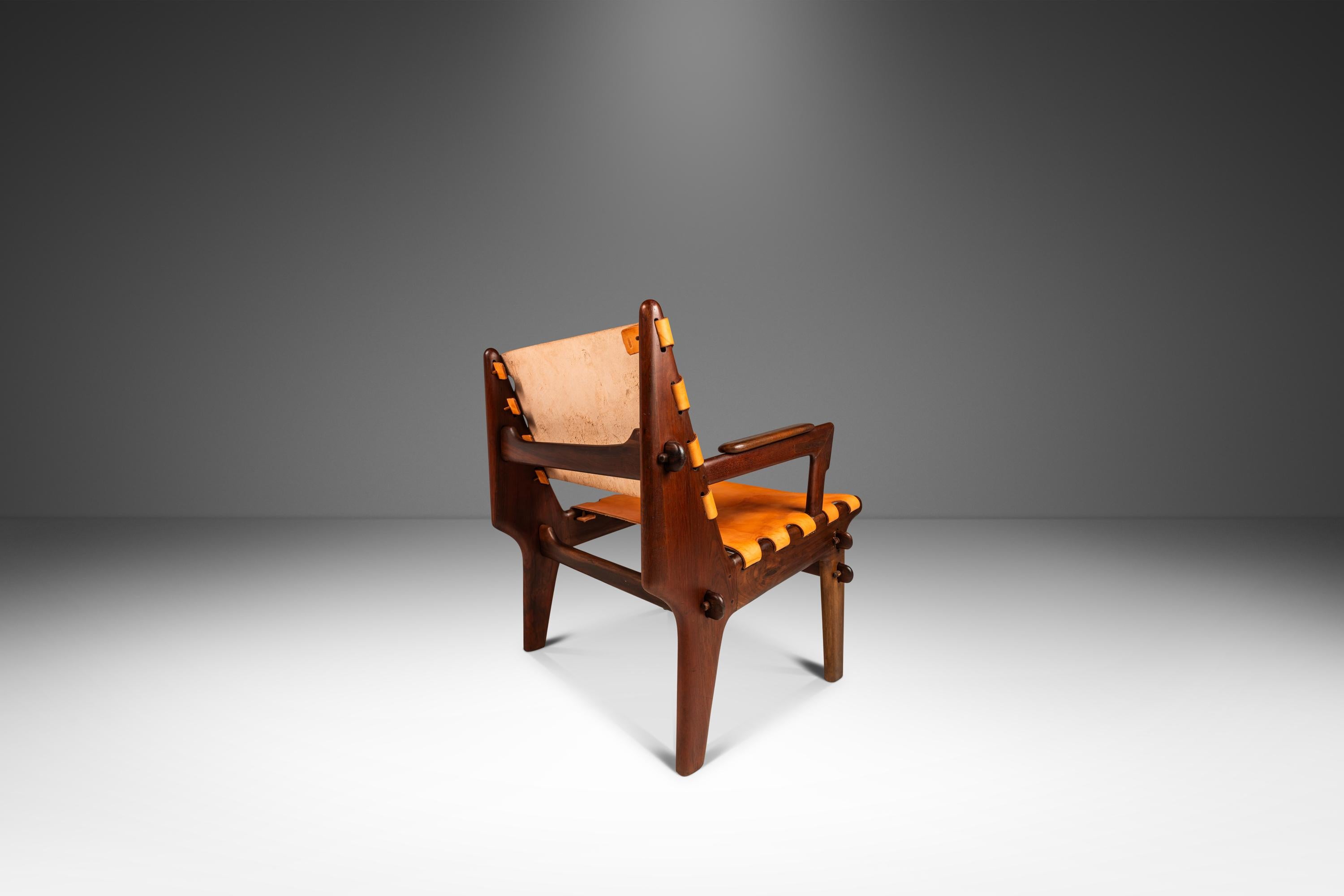 Ecuadorean Mid-Century Leather Safari Lounge Chair by Angel Pazmino, Ecuador, c. 1960s For Sale