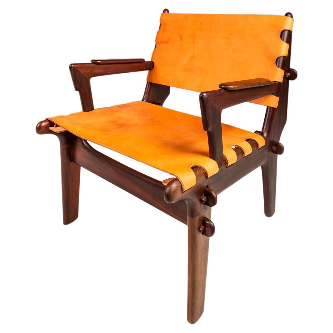 Mid-Century Leather Safari Lounge Chair by Angel Pazmino, Ecuador, c. 1960s For Sale