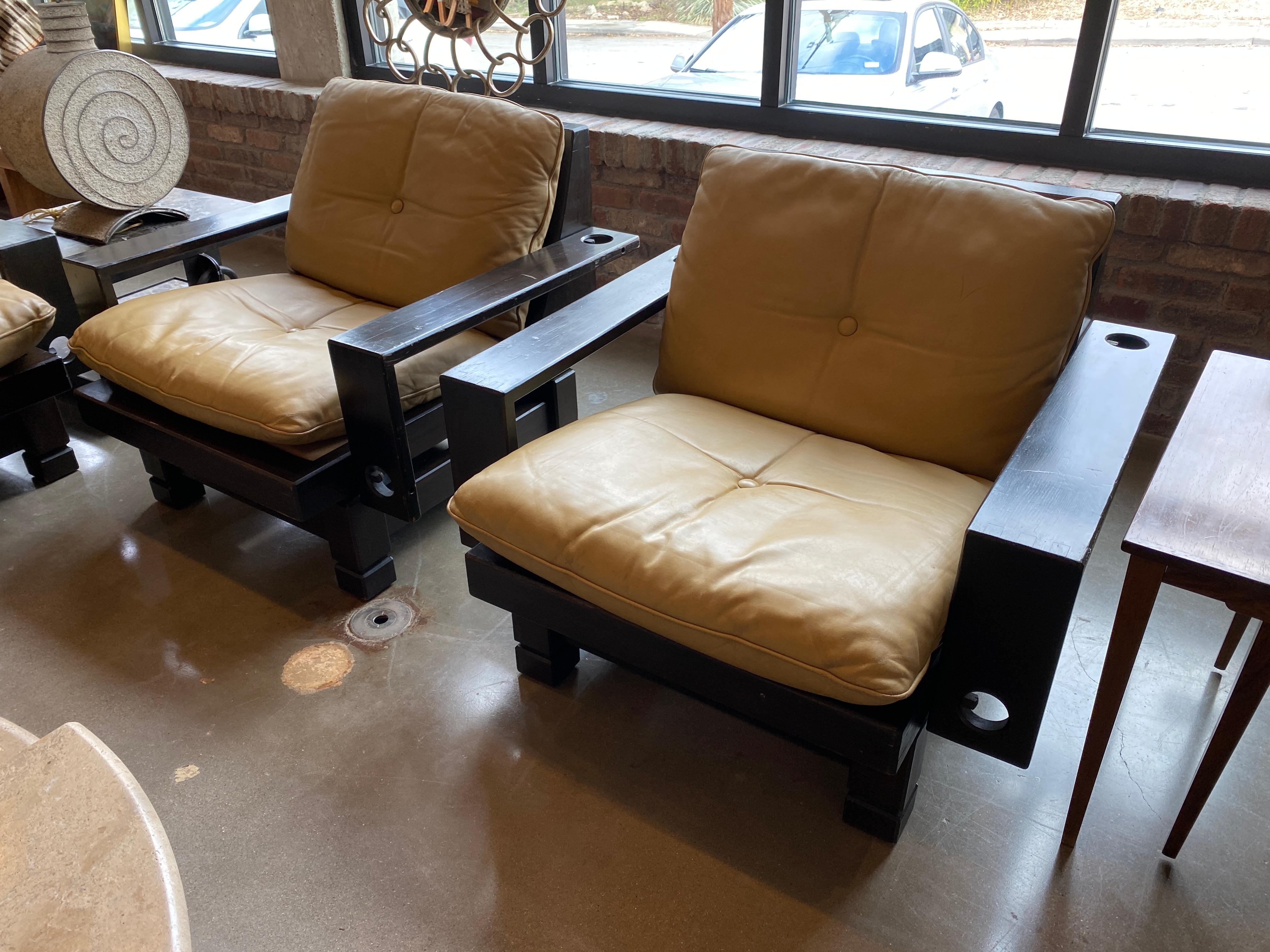 Midcentury Leather Seating Set, Sofa and Chairs, 1960s In Good Condition In Austin, TX