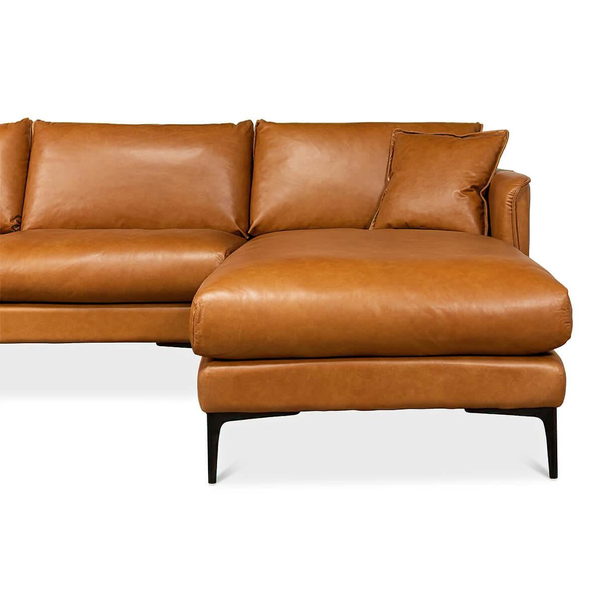 Contemporary Mid Century Leather Section, to the Right