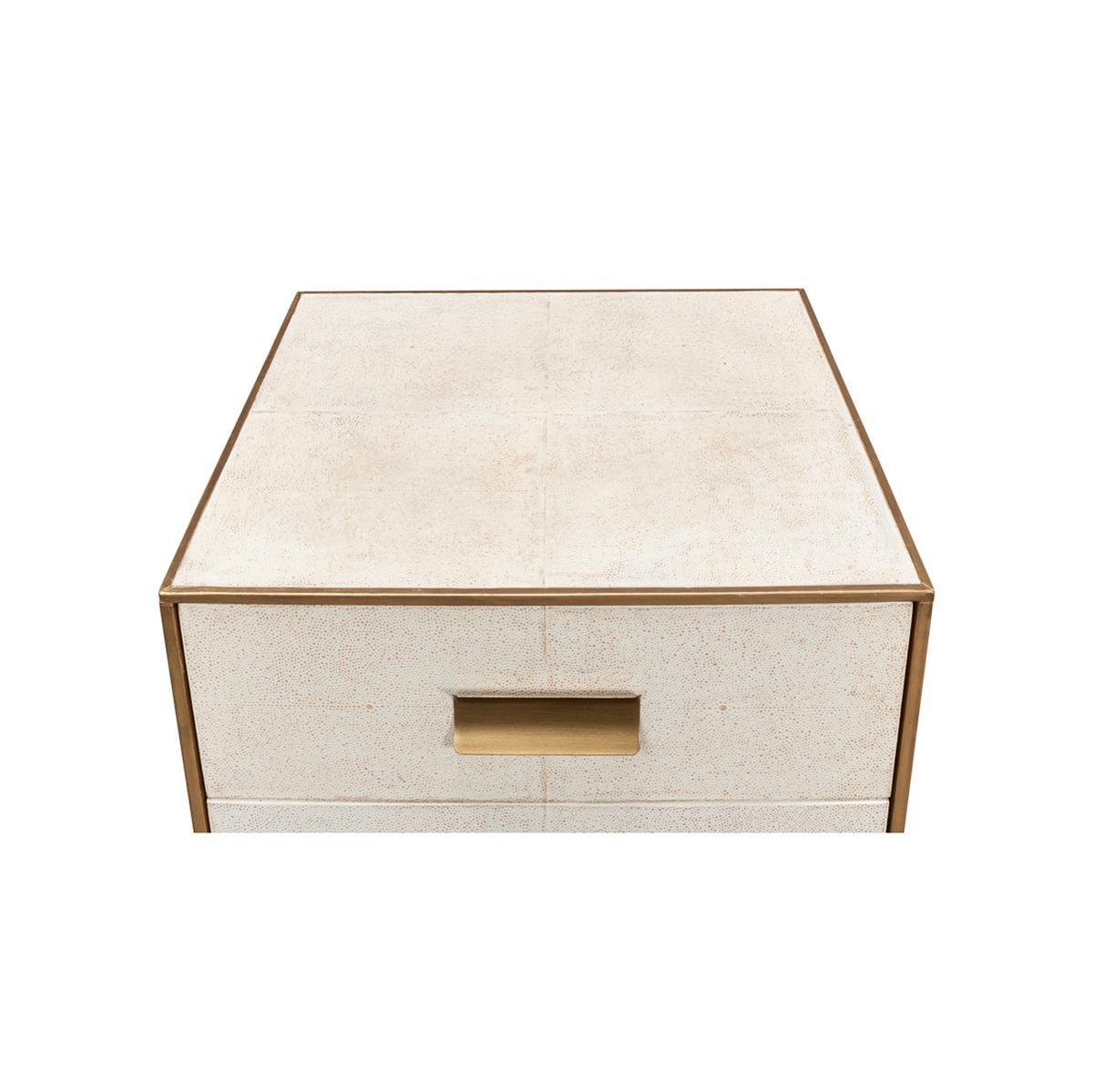 Asian Mid Century Leather Side Table - Osprey White For Sale