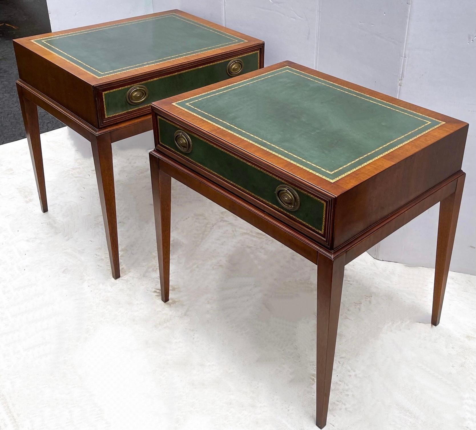 American Mid-Century Leather Side Tables in the Manner of Parzinger for Charak, Pair For Sale