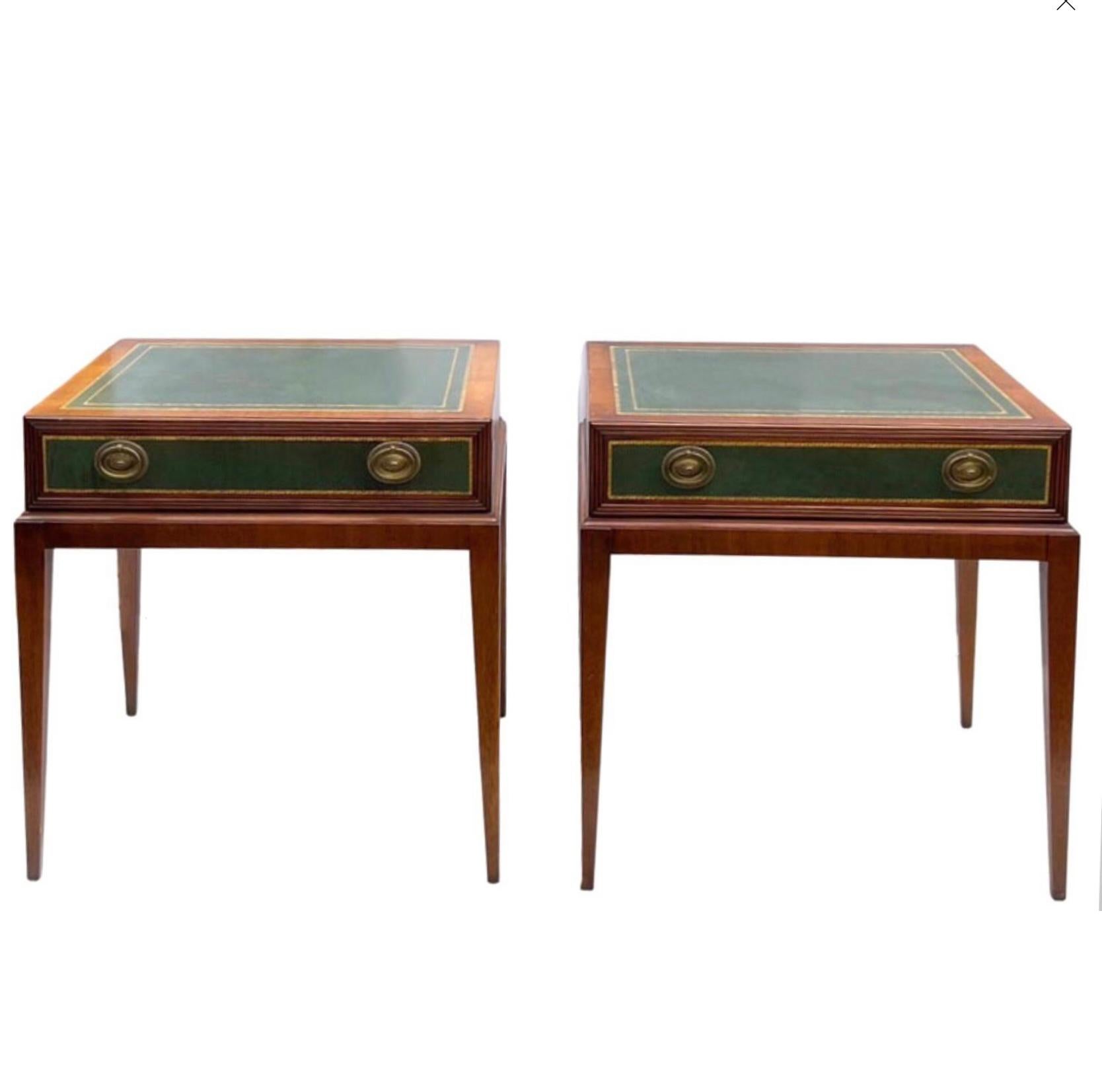 Mid-Century Leather Side Tables in the Manner of Parzinger for Charak, Pair In Good Condition For Sale In Kennesaw, GA