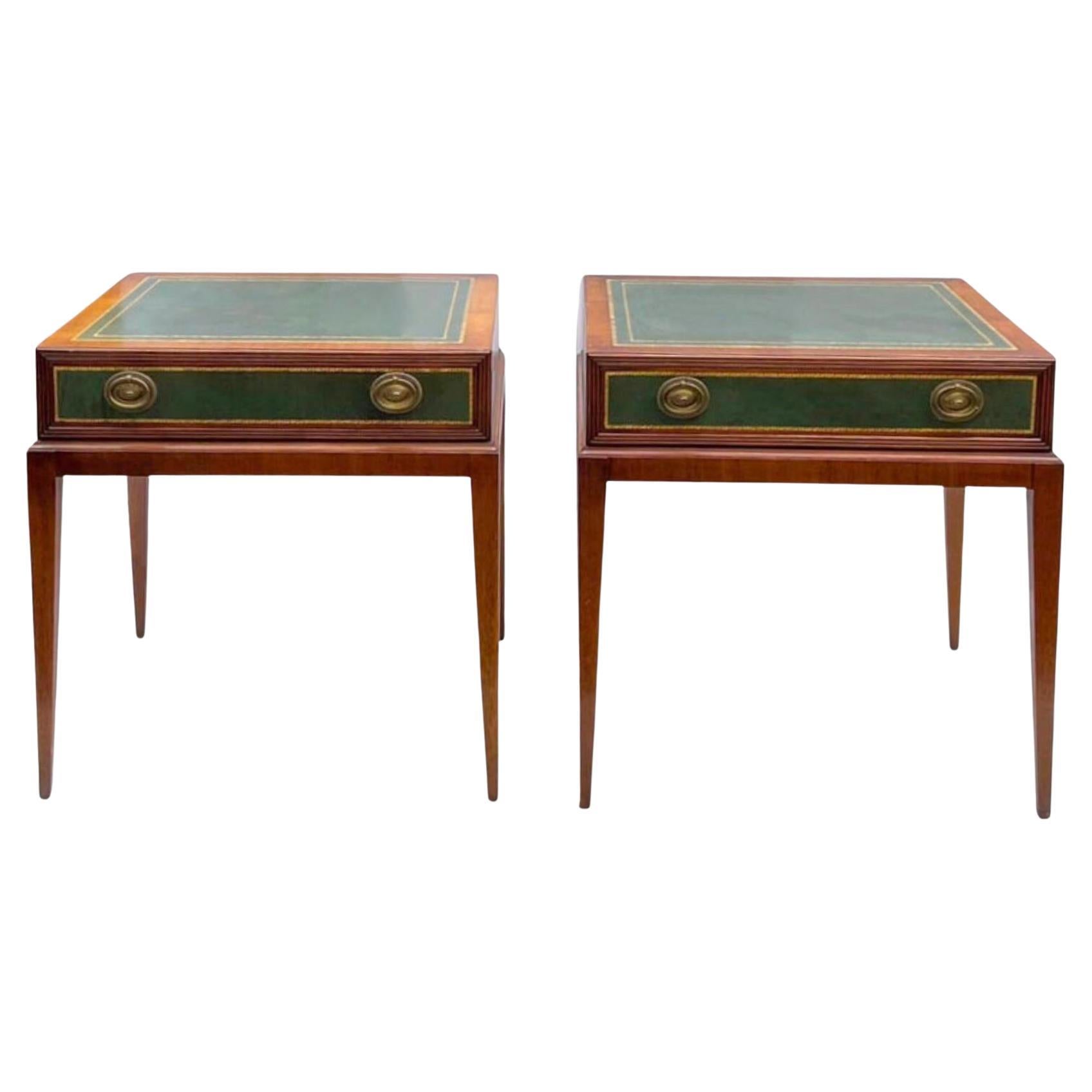 Mid-Century Leather Side Tables in the Manner of Parzinger for Charak, Pair For Sale