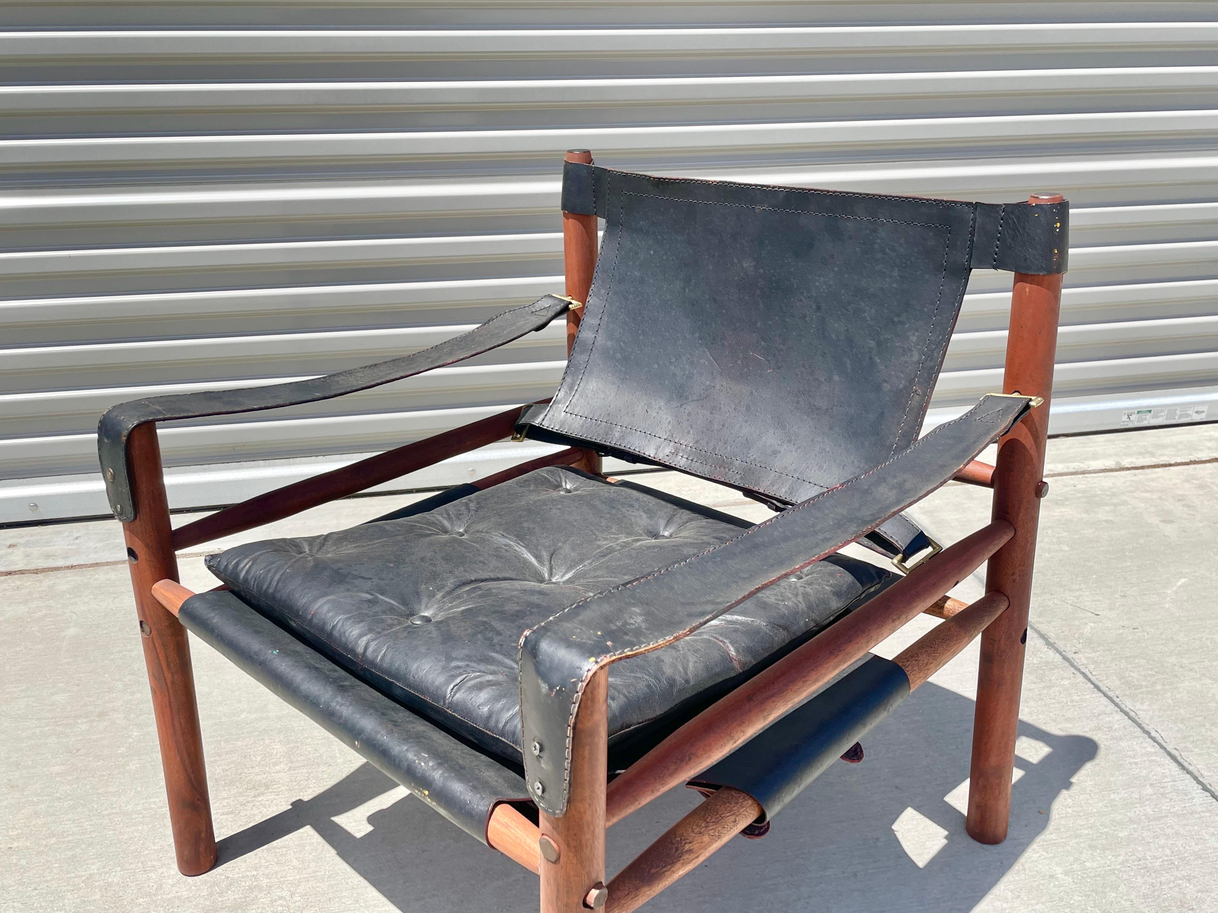 American Midcentury Leather Sirocco Safari Chair by Arne Norell