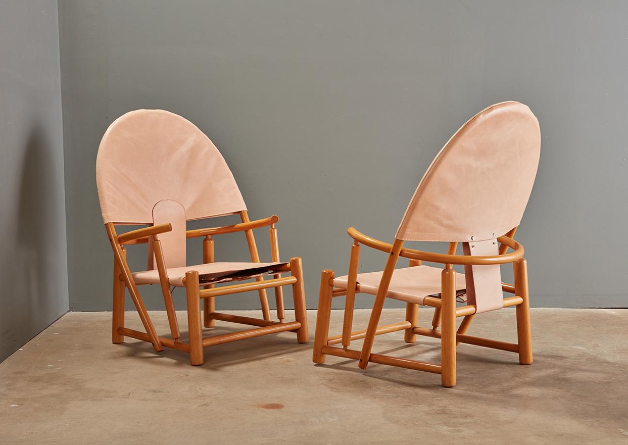 Mid-Century Modern Mid Century Leather Sling G23 Hoop Chairs by Piero Palange, A Pair For Sale