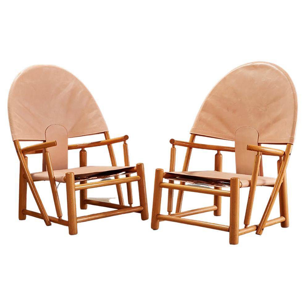 Mid Century Leather Sling G23 Hoop Chairs by Piero Palange, A Pair