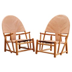Used Mid Century Leather Sling G23 Hoop Chairs by Piero Palange, A Pair