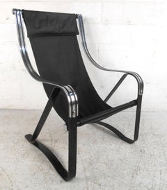 Midcentury Leather Sling Lounge Chair