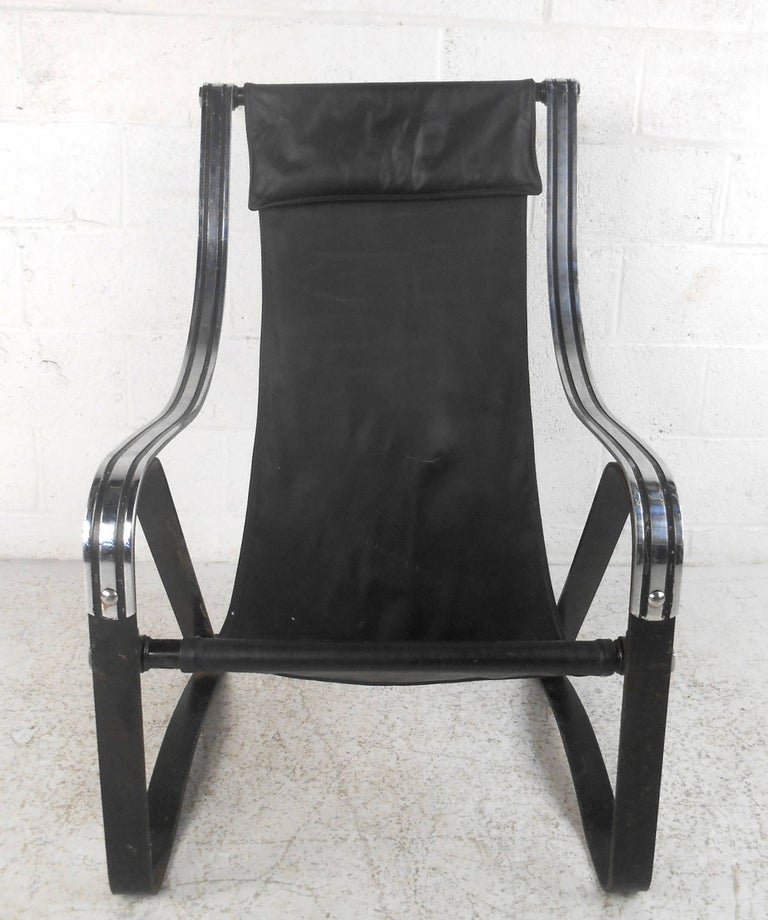 Mid-Century Modern Midcentury Leather Sling Lounge Chair For Sale