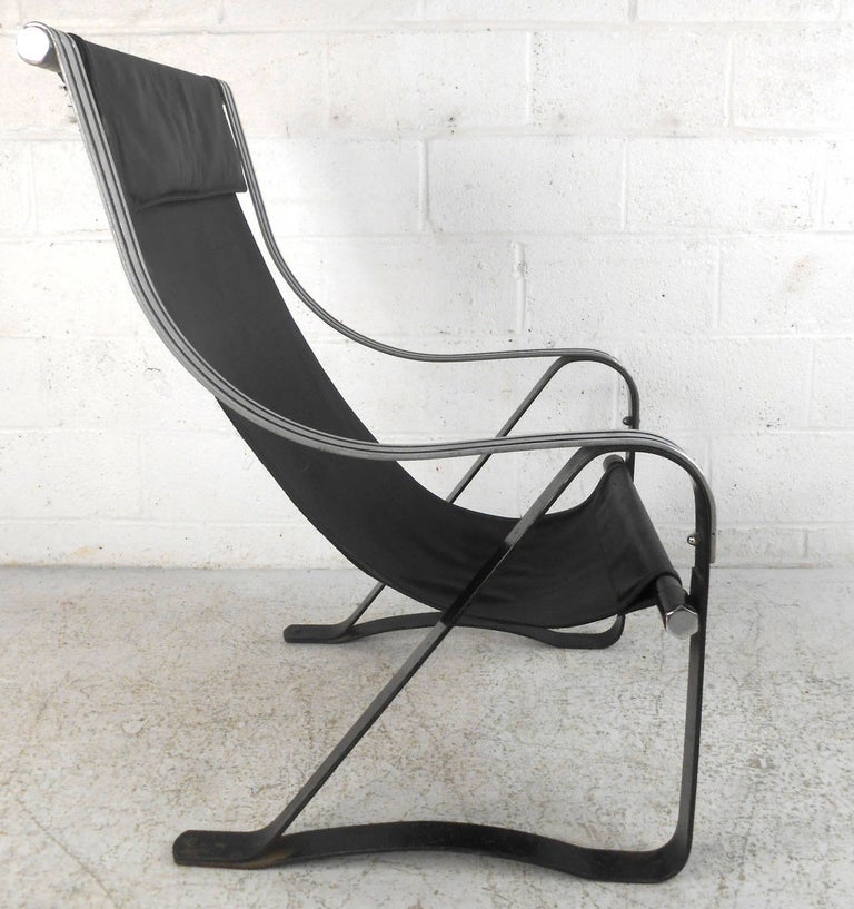 American Midcentury Leather Sling Lounge Chair For Sale