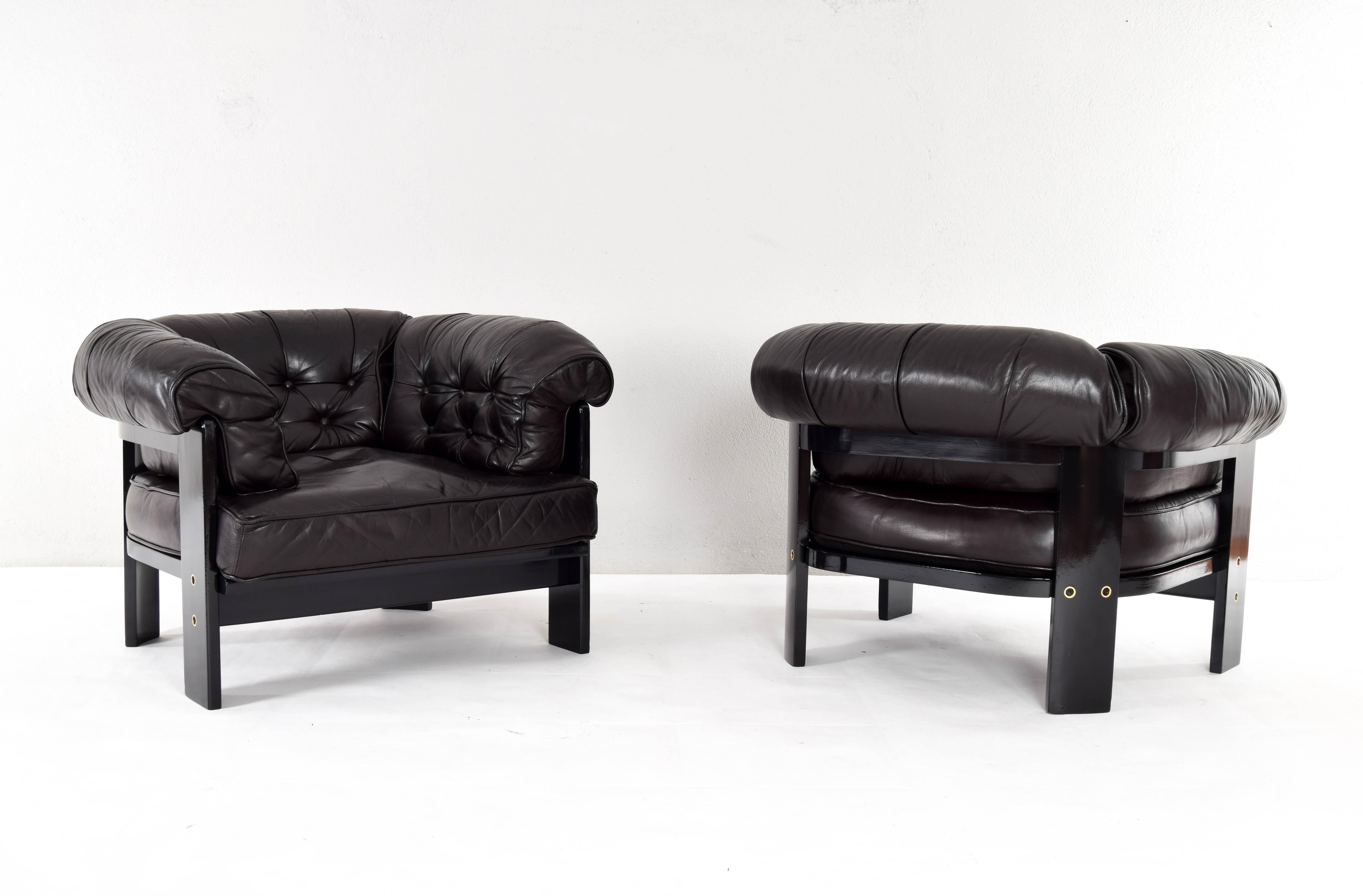 Midcentury Leather Sofa and Armchairs Set by Tobia Scarpa for MYC Gavina, 1960 9