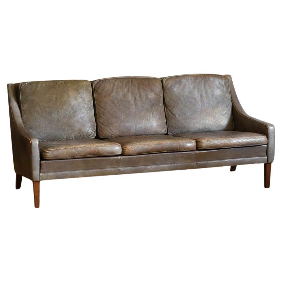 Midcentury Leather Sofa with Wooden Feet