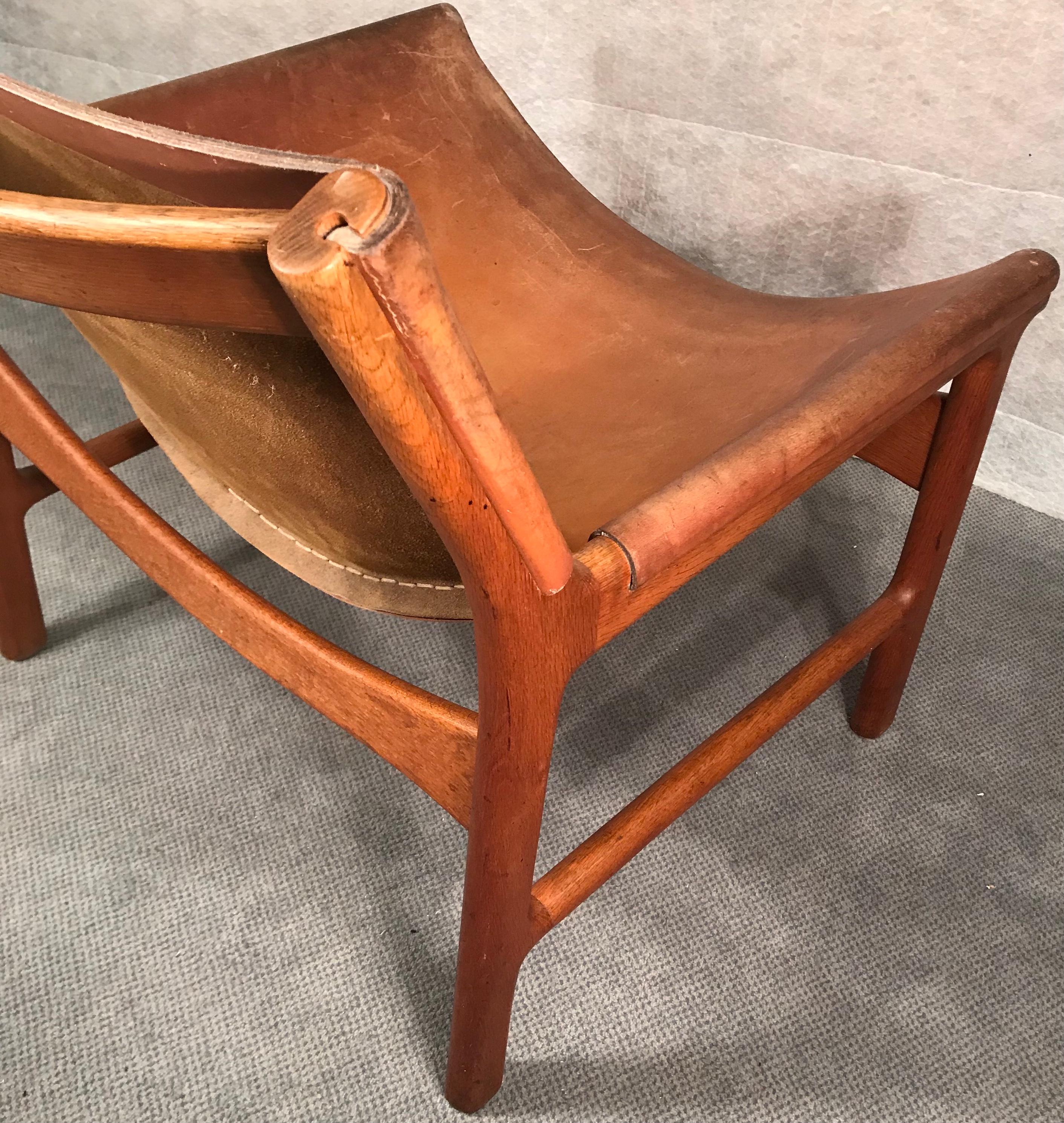 Mid-Century Modern Midcentury Leather Swing Chair by Illum Wikkelso, Denmark, 1950s For Sale