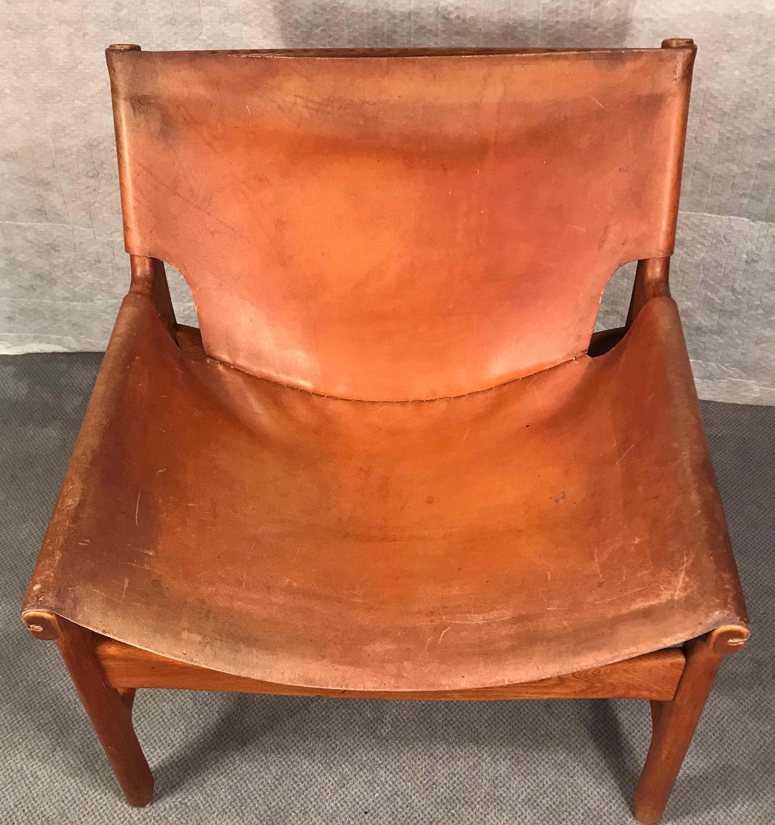 Danish Midcentury Leather Swing Chair by Illum Wikkelso, Denmark, 1950s For Sale