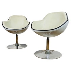Mid-Century Leather Swivel Egg / Tub Chairs on Chrome Tulip Base, Set of 2