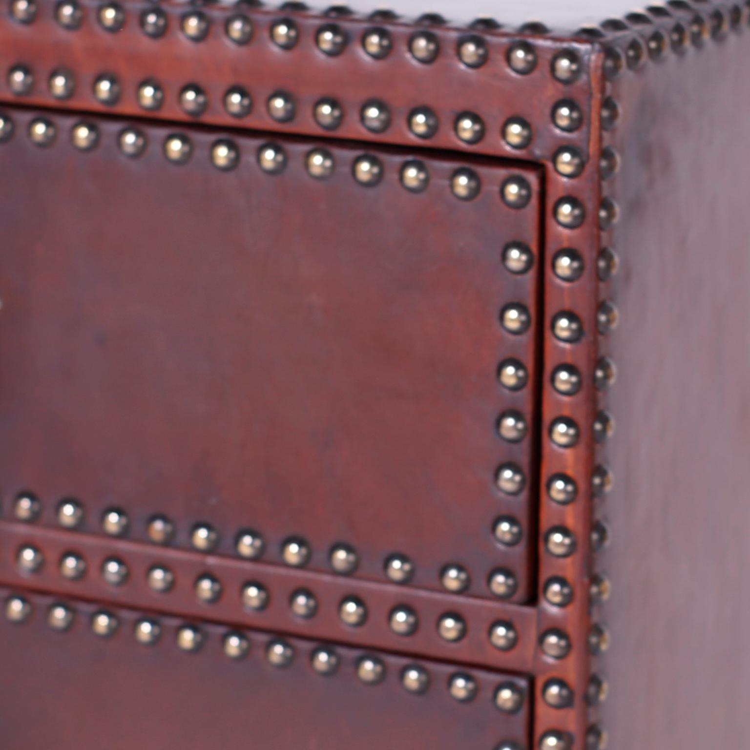 20th Century Midcentury Leather Three-Drawer Nightstands