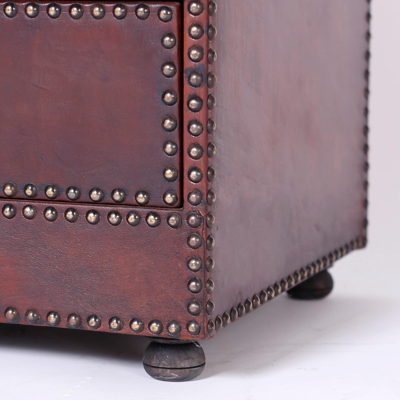 Midcentury Leather Three-Drawer Nightstands 1