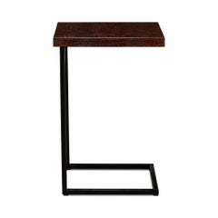 Mid Century Leather Top Accent Table