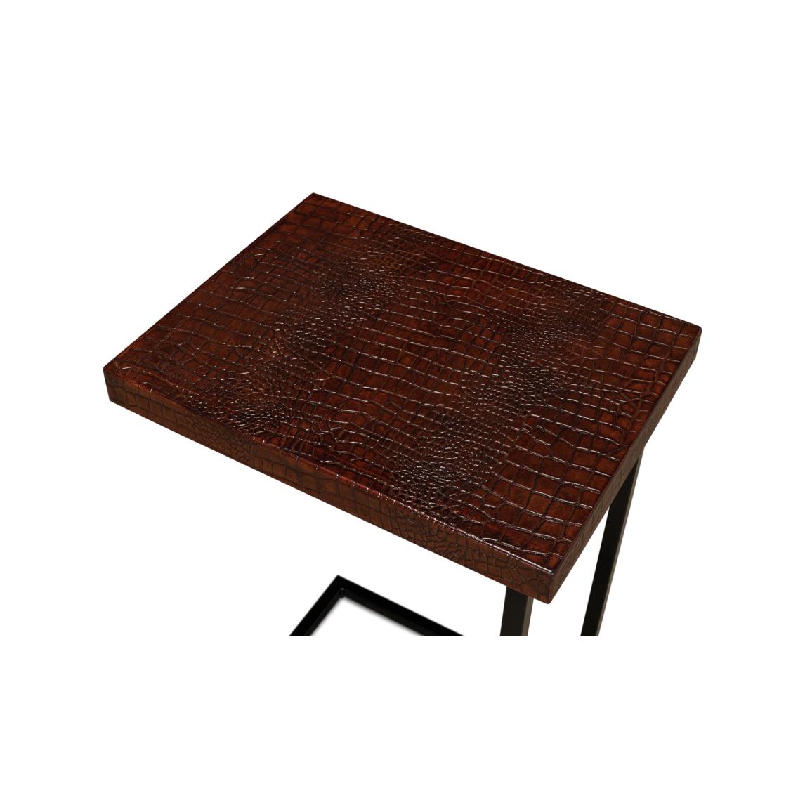 Asian Mid Century Leather Top Accent Table For Sale