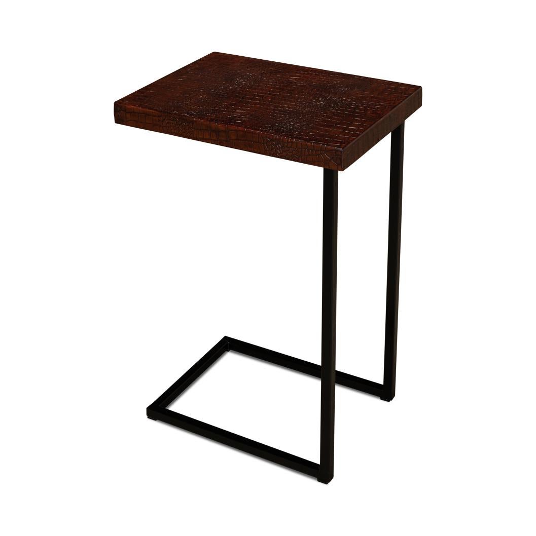 Mid Century Leather Top Accent Table For Sale 1