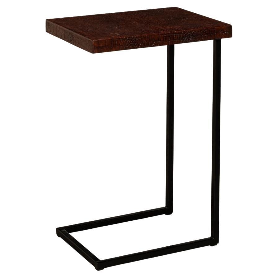 Mid Century Leather Top Accent Table For Sale