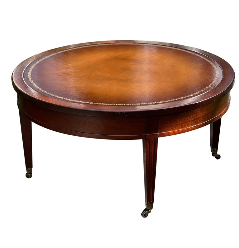 MidCentury Leather Top Coffee Table on Casters by Mersman For Sale at 1stDibs
