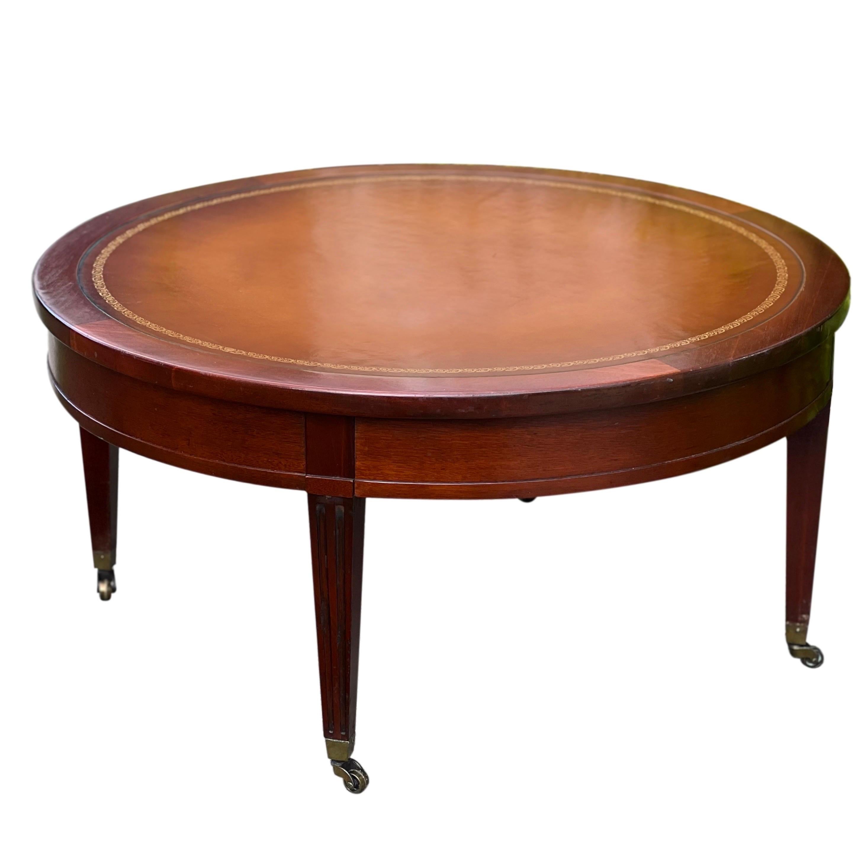 round coffee table with leather top