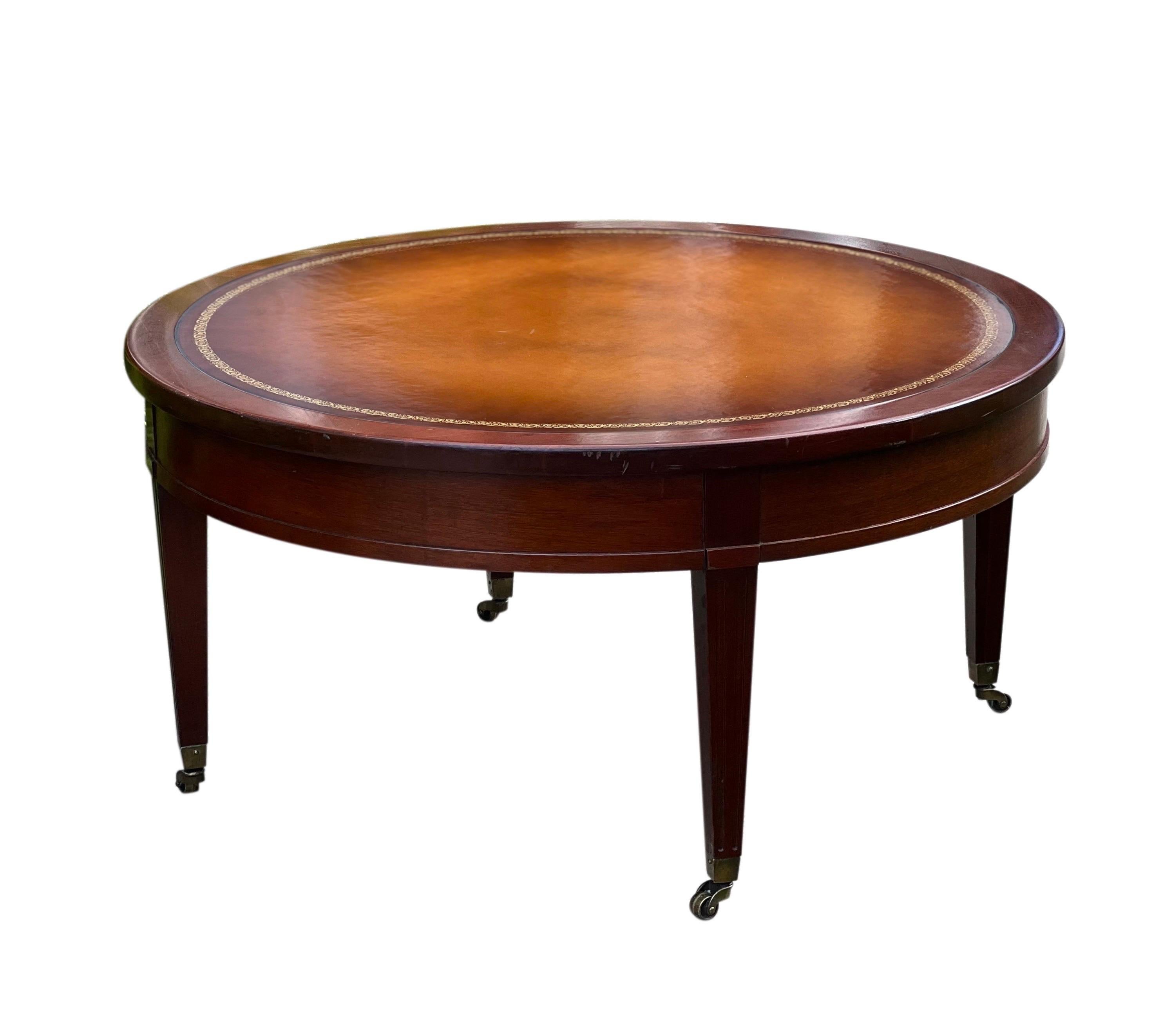 round coffee table with leather top