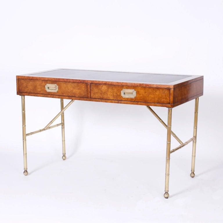 Mid-Century Modern Mid Century Leather Top Writing Desk with Faux Bamboo Legs by Mastercraft For Sale