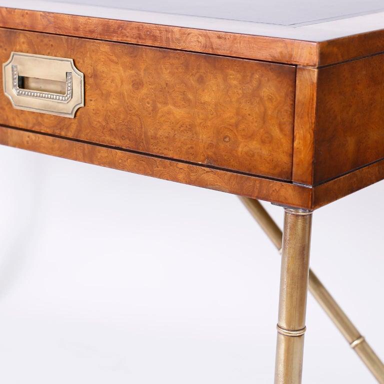 Mid Century Leather Top Writing Desk with Faux Bamboo Legs by Mastercraft In Good Condition For Sale In Palm Beach, FL