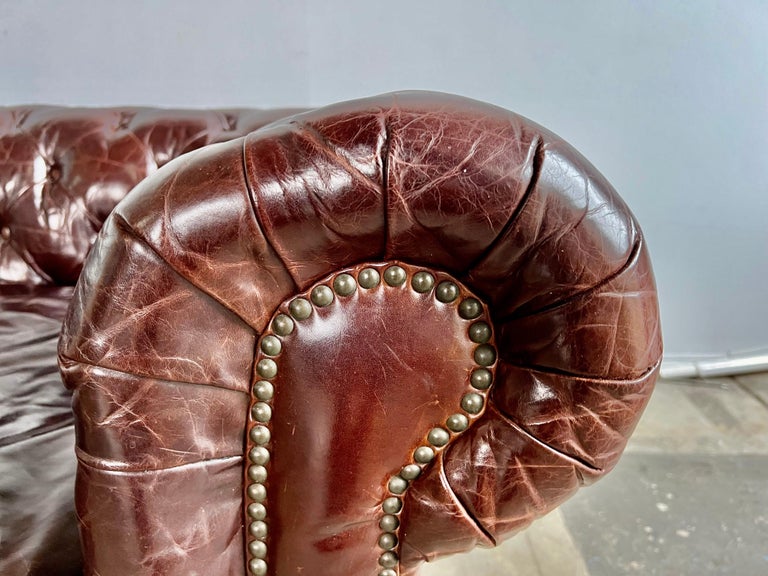 MidCentury Leather Tufted Sofa w/ Loose Cushions For Sale at 1stDibs