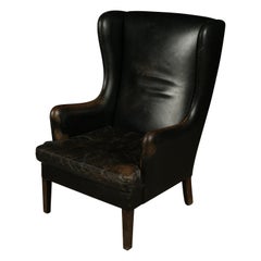 Midcentury Leather Wing Back Chair from Denmark, circa 1960
